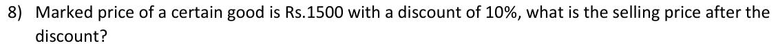 Paper I Part A Q8: Selling price after a percentage discount