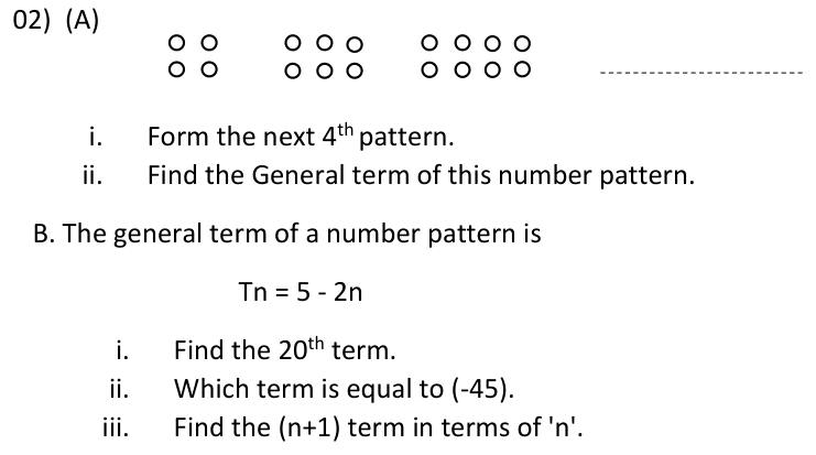 Paper II Part A Q2: Dot pattern general term; terms and term number from a decreasing pattern