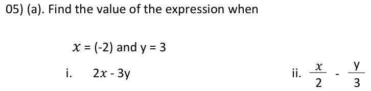 Paper II Part A Q5(a): Substitute negative and positive values into expressions