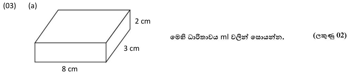 Paper II Part A Q3(a): Capacity of a small cuboid in millilitres