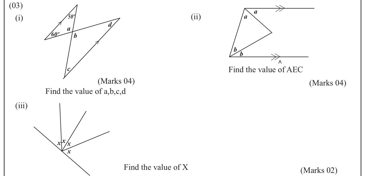Paper I Part B Q3: Angles with parallel lines, angle at a bend, equal angles on a line