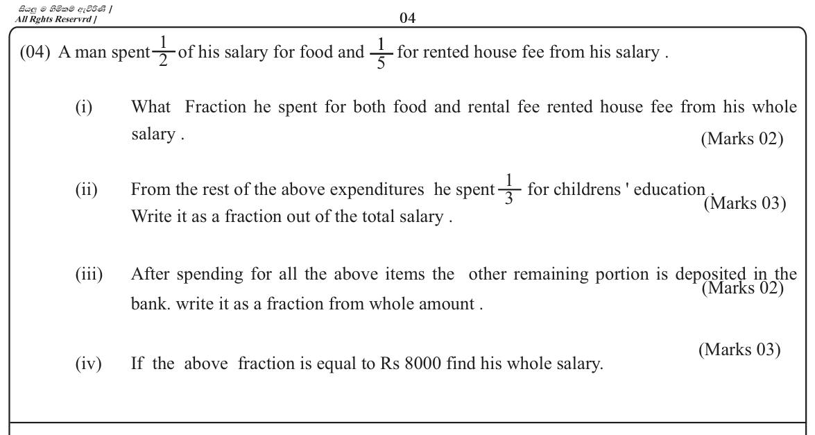 Paper I Part B Q4: Fractions of a salary spent and saved; salary from saving
