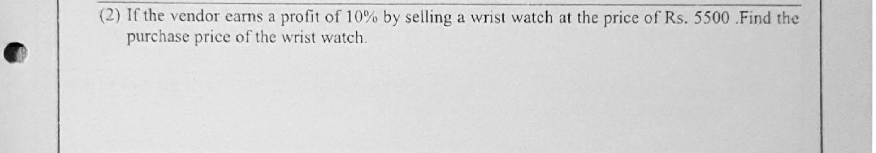 Paper I Part A Q2: Cost price from selling price and profit percentage
