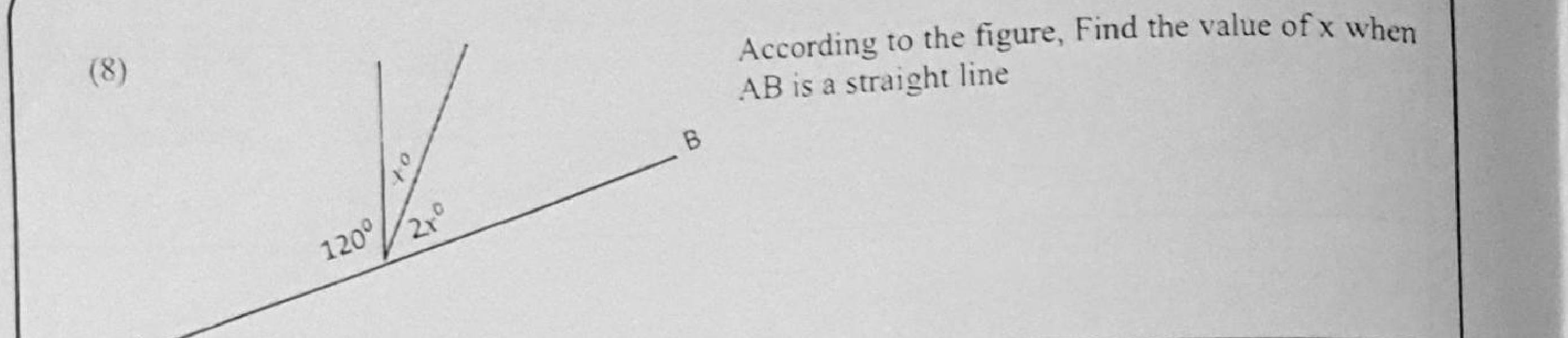Paper I Part A Q8: Angles on a straight line with algebraic angles