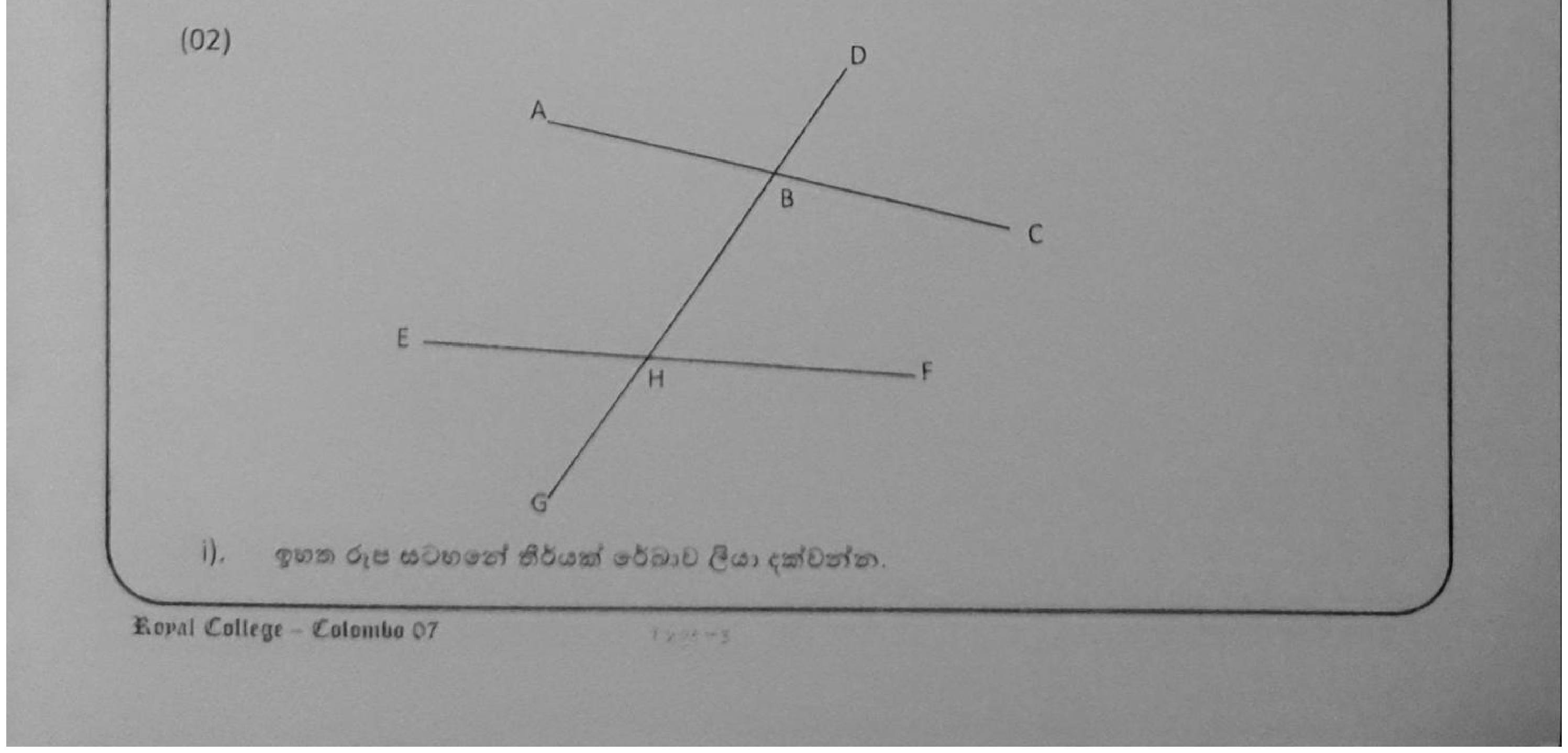 Paper I Part B Q2: Name transversal and angle pairs; draw parallels and measure angles