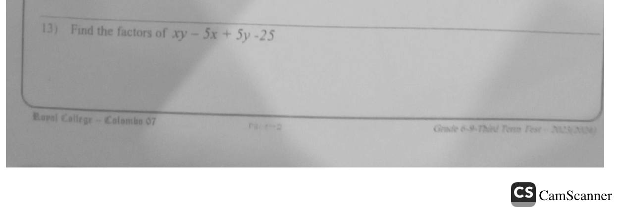 Paper I Part A Q13: Factorise four terms by grouping