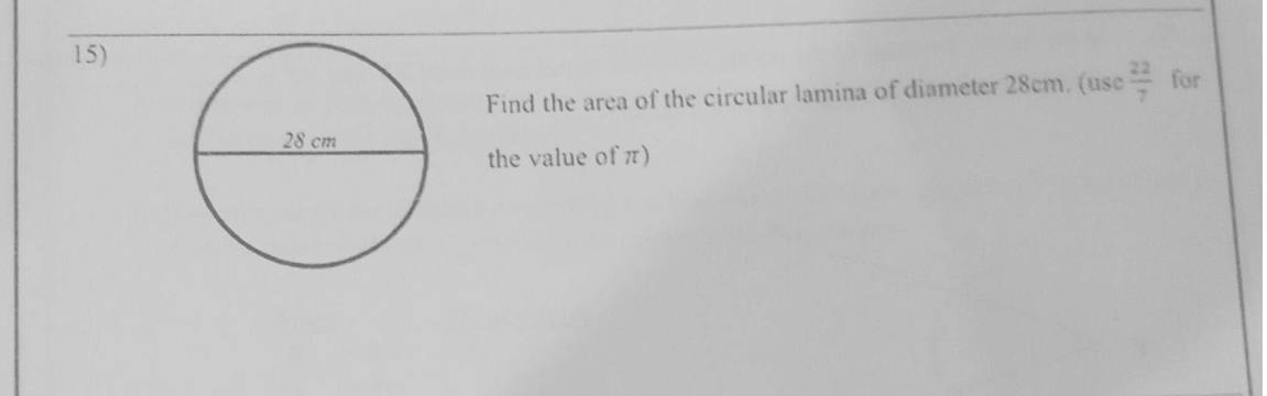 Paper I Part A Q15: Area of a circle from its diameter