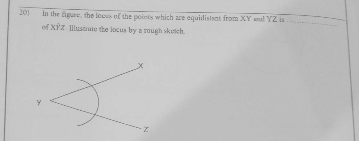 Paper I Part A Q20: Locus equidistant from two lines: angle bisector, sketched