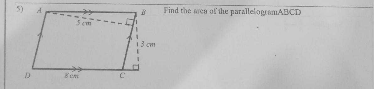 Paper I Part A Q5: Area of a parallelogram using base and perpendicular height