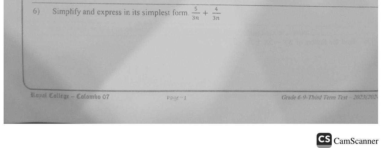 Paper I Part A Q6: Add algebraic fractions with a common denominator
