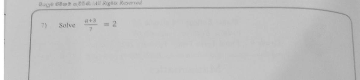 Paper I Part A Q7: Solve a linear equation with a fraction