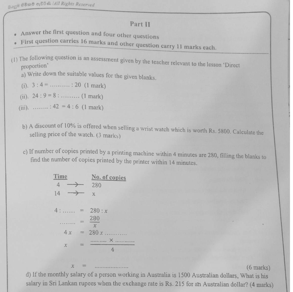 Paper I Part B Q1: Ratios, discount, printing by direct proportion and currency conversion