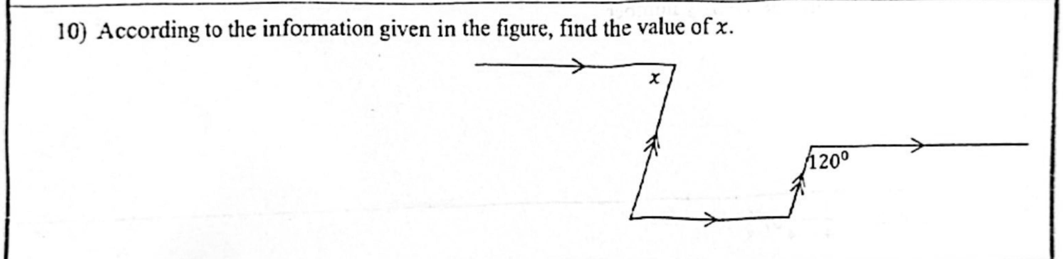 Paper I Part A Q10: Angle in a zigzag of parallel line pairs