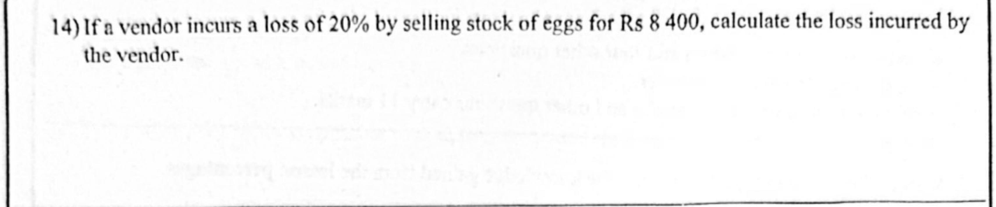 Paper I Part A Q14: Loss amount from selling price and loss percentage