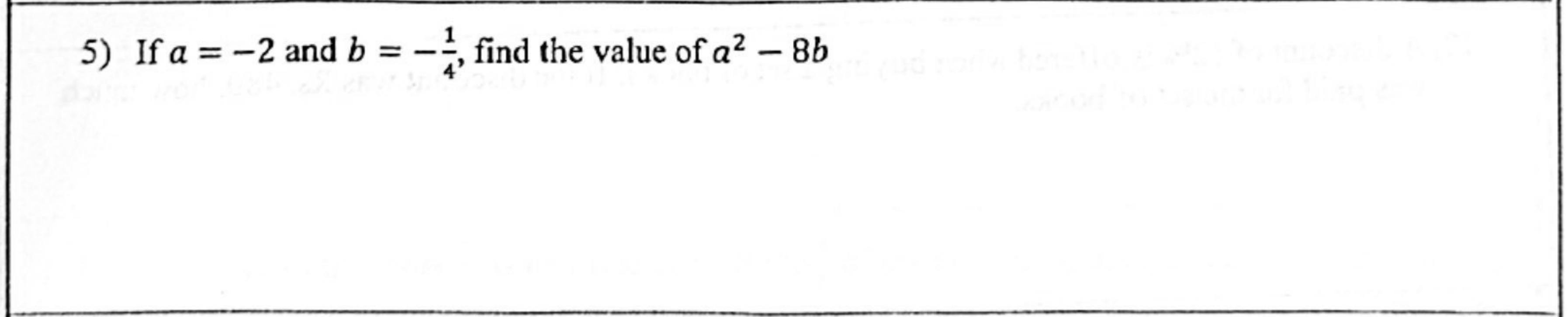 Paper I Part A Q5: Substitute negative values into an expression