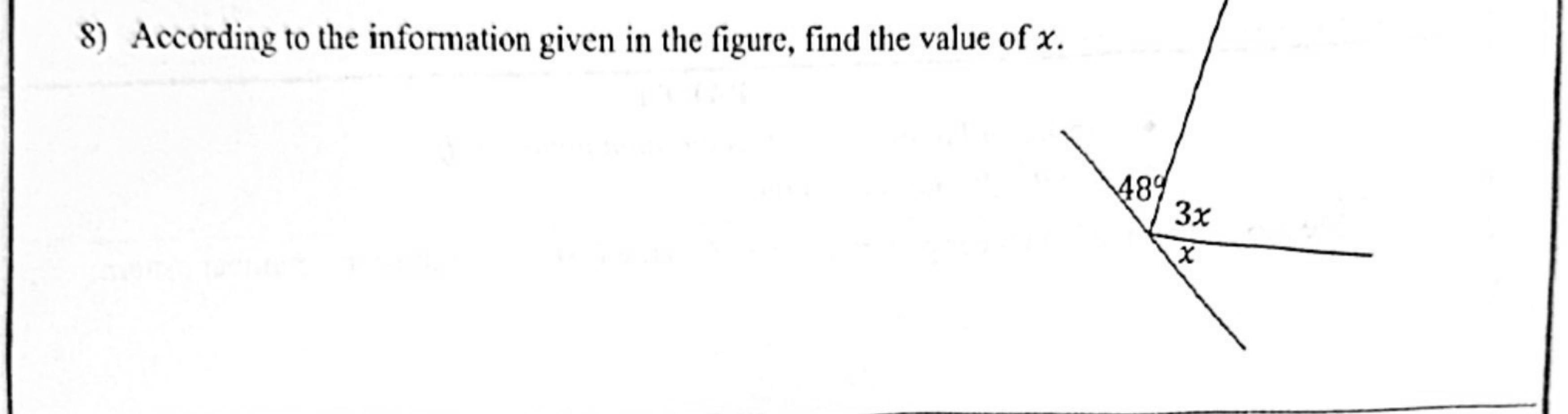 Paper I Part A Q8: Angles on a straight line with algebraic angles