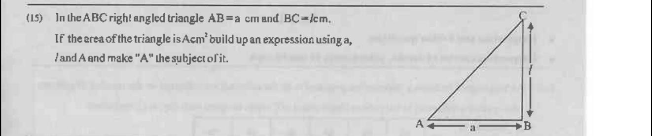 Paper I Part A Q15: Area formula for a right triangle with A as subject