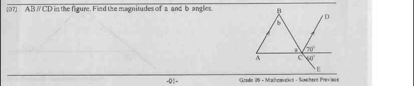 Paper I Part A Q7: Angles with a triangle, a line through a vertex and parallel lines