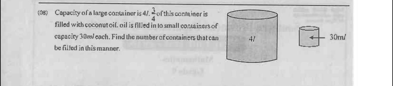 Paper I Part A Q8: Number of small containers filled from part of a large one