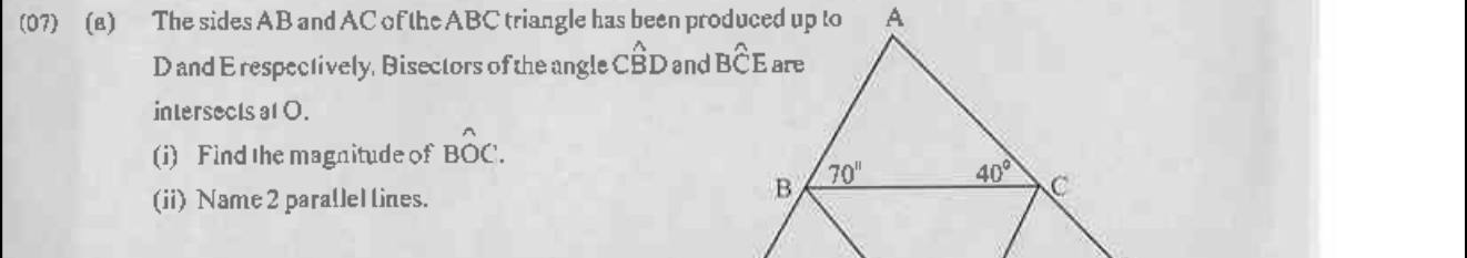 Paper II Part A Q7(a): Angle between bisectors of two exterior angles; identify parallel lines