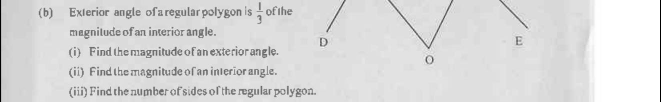 Paper II Part A Q7(b): Regular polygon whose exterior angle is a third of the interior