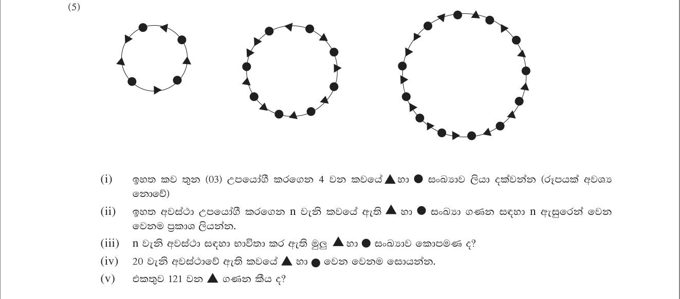 Paper I Part B Q5: Circle pattern of two symbols: counts, general terms, total