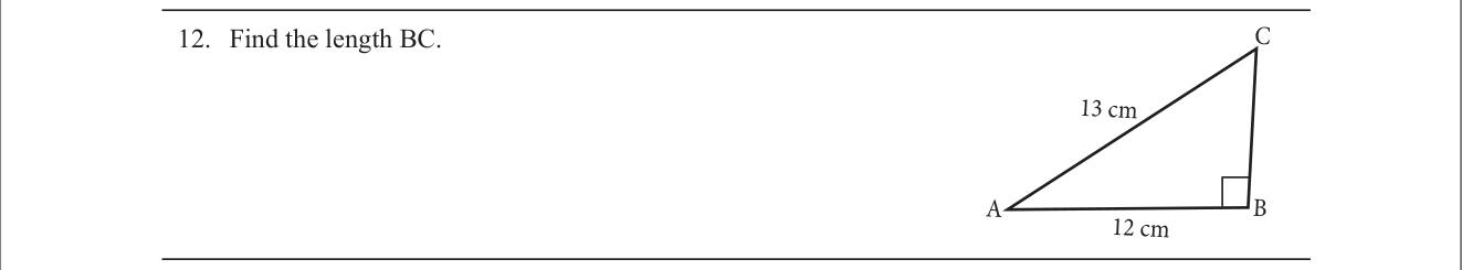 Paper I Part A Q12: Missing side of a right triangle by Pythagoras