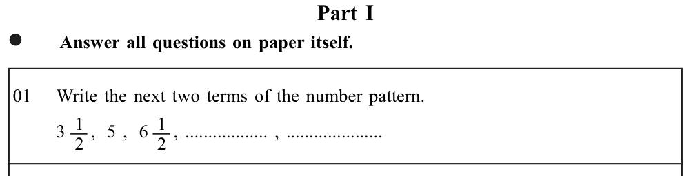 Paper I Part A Q1: Next two terms of a pattern with mixed numbers
