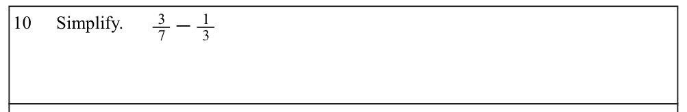 Paper I Part A Q10: Subtract two fractions