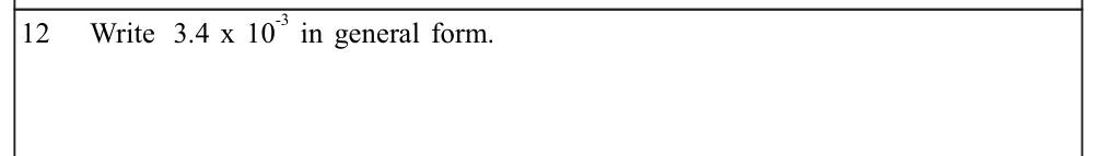 Paper I Part A Q12: Scientific notation with negative index to ordinary form