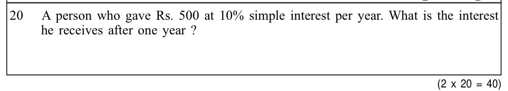 Paper I Part A Q20: Simple interest for one year