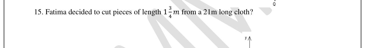 Paper I Part A Q15: Number of equal pieces cut from cloth by mixed fraction division