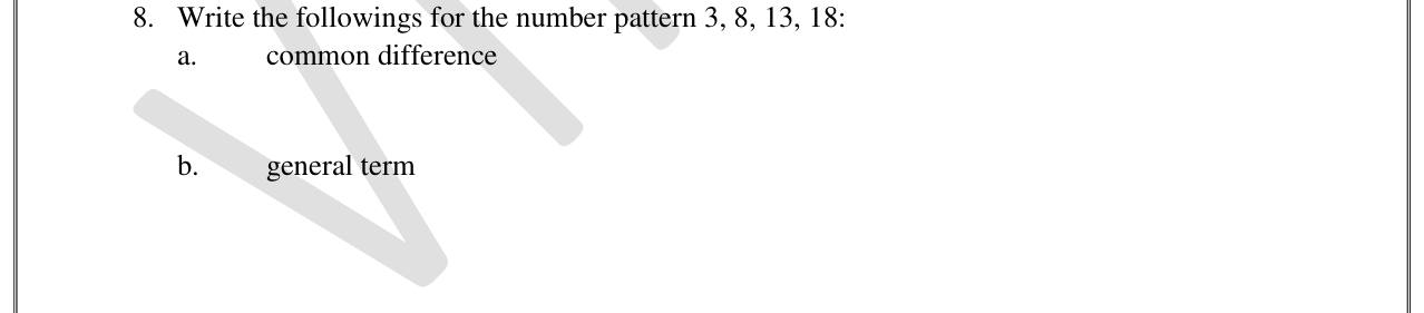 Paper I Part A Q8: Common difference and general term of a number pattern
