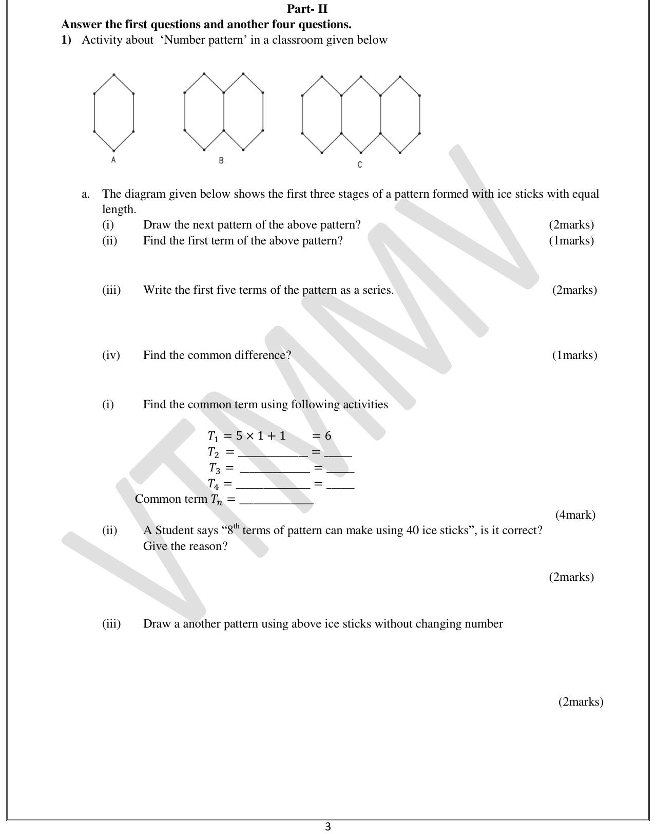 Paper I Part B Q1: Ice-stick hexagon pattern: terms, general term, checking a claim