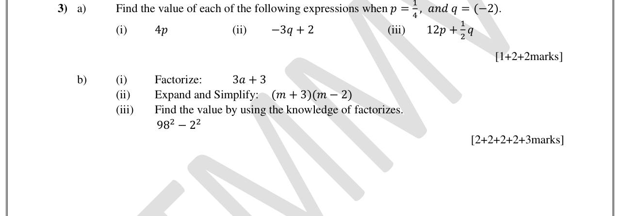 Paper I Part B Q3: Substitution, factorising, expanding and difference of squares