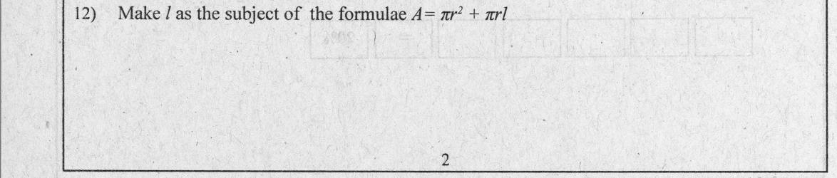 Paper I Part A Q12: Change the subject in a cone surface-area formula