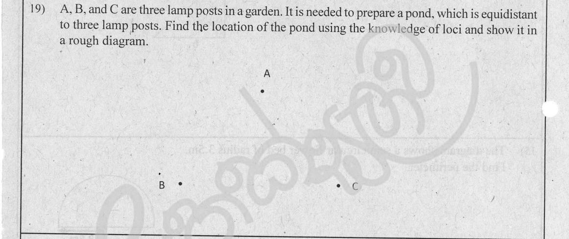Paper I Part A Q19: Locate a point equidistant from three points using loci