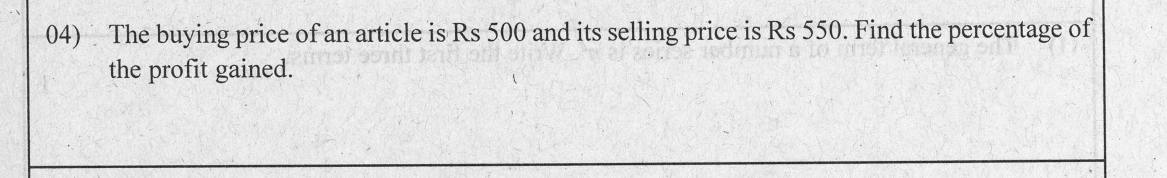 Paper I Part A Q4: Profit percentage from buying and selling price