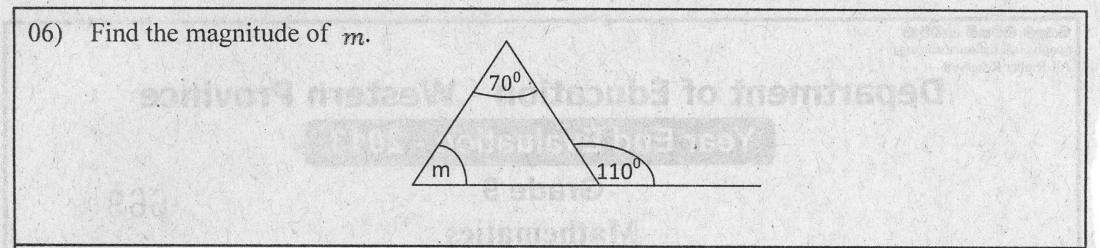 Paper I Part A Q6: Interior angle from an exterior angle of a triangle