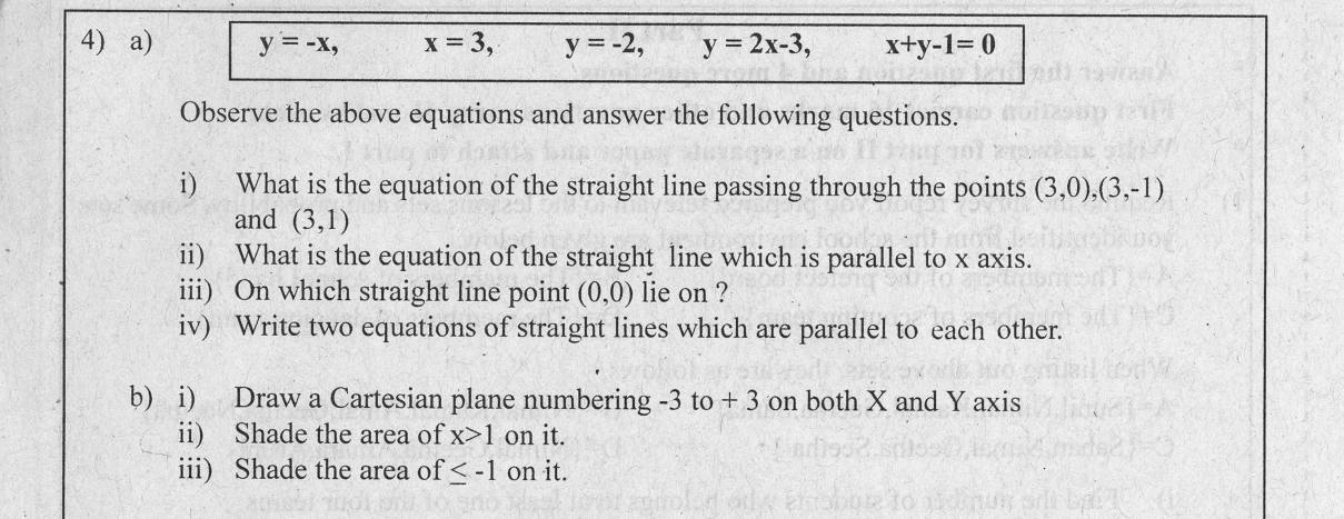 Paper II Part A Q4: Match line equations to properties; shade inequality regions