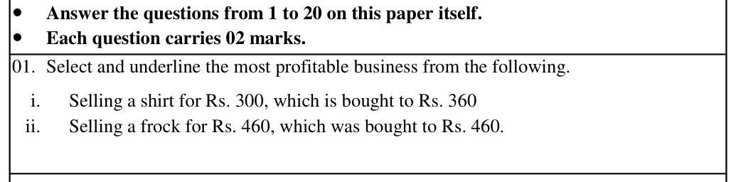 Paper I Part A Q1: Choose the more profitable of two sales (a loss versus break-even)