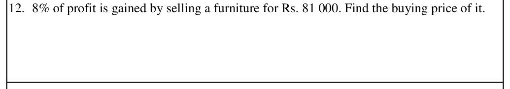 Paper I Part A Q12: Cost price from selling price and profit percentage