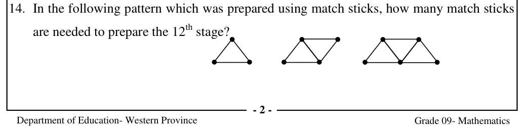 Paper I Part A Q14: Matchstick triangle pattern: sticks for a later stage