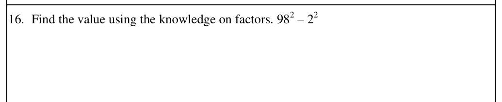 Paper I Part A Q16: Evaluate a difference of squares by factoring