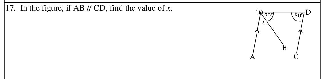 Paper I Part A Q17: Angle using co-interior angles between parallel lines