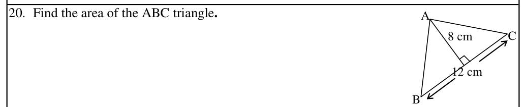Paper I Part A Q20: Area of a triangle from base and perpendicular height