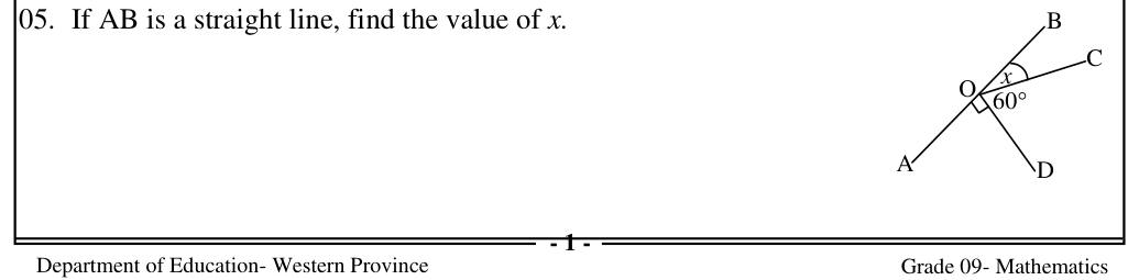 Paper I Part A Q6: Angles on a straight line with a right angle