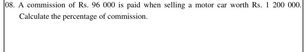 Paper I Part A Q8: Commission as a percentage of a car's value