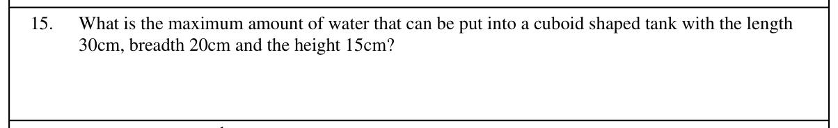 Paper I Part A Q15: Capacity of a cuboid tank
