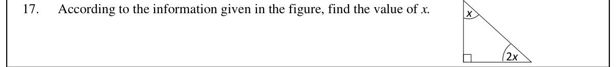Paper I Part A Q17: Right triangle with angles x and 2x